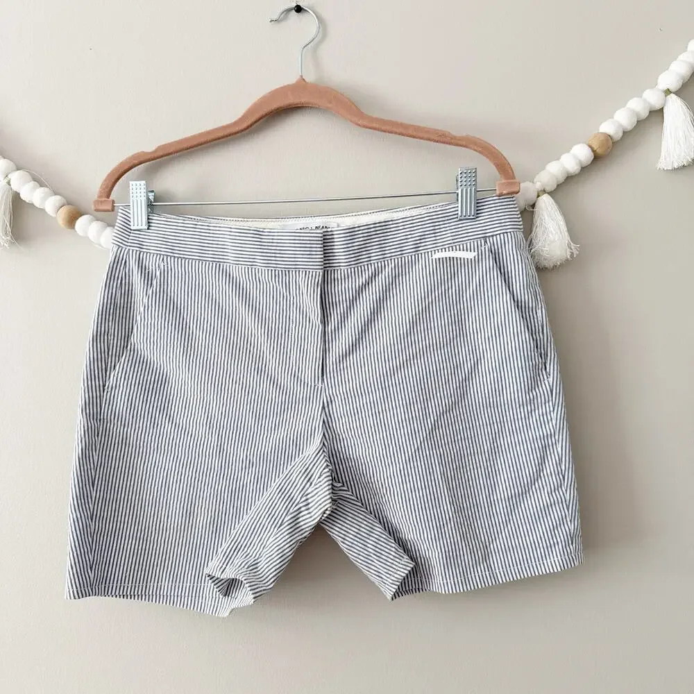 Veronica Beard Striped Shorts Blue White Tailored Flat Front Womens Size 10